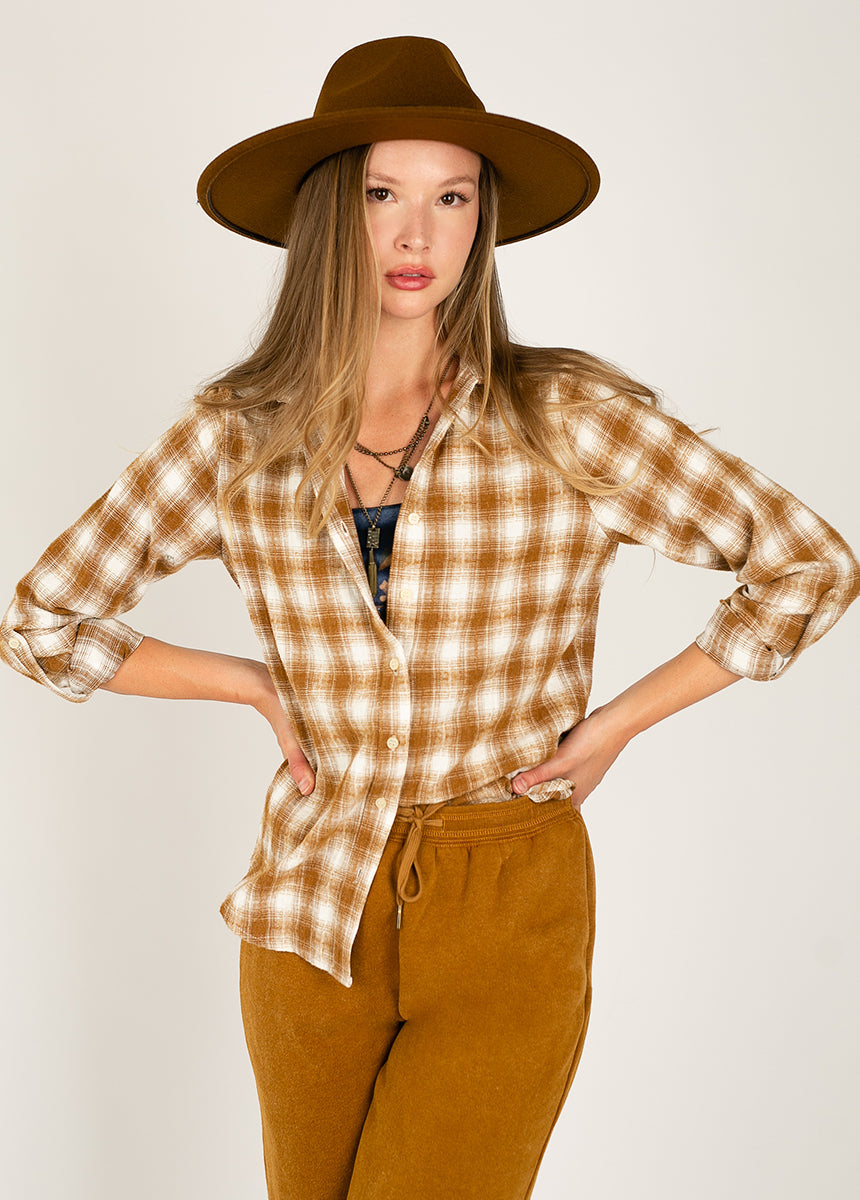 Taylah Top in Ochre Plaid